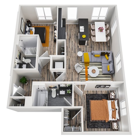 Floor plan for 2 beds, 2 baths, 1199 sqft